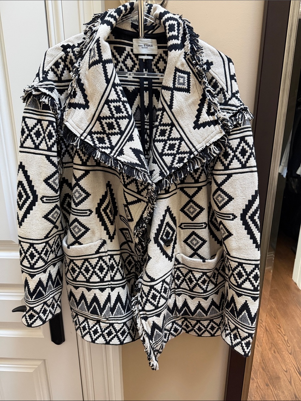 Isabel Marant Black and White Fringe Open Jacket